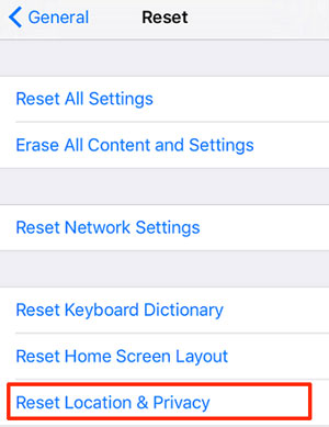 reset privacy and location permission manually