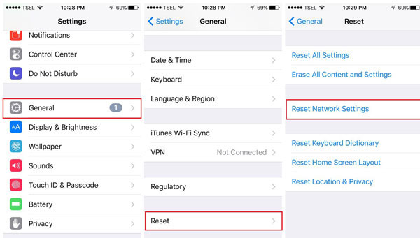 reset network settings on iphone