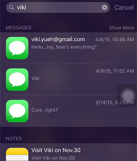 iphone search text messages using spotlight