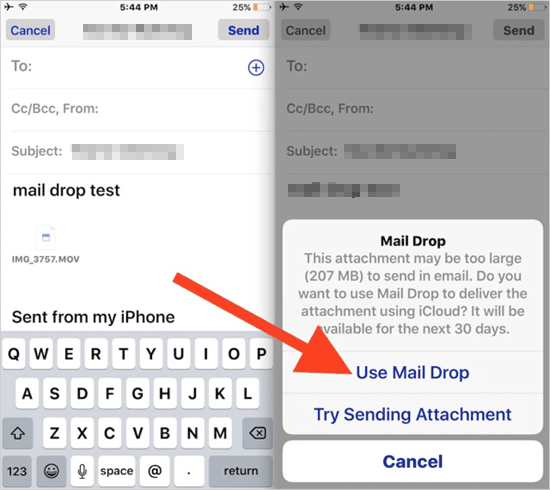 send long videos on iphone via icloud mail