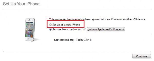 set up iphone as new phone to restore itunes backup