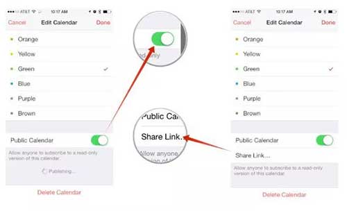 how to share calendar public on iphone