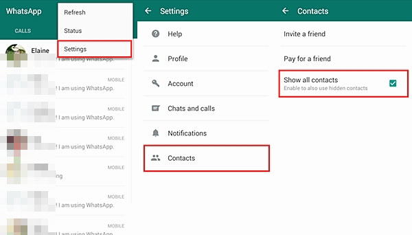 enable show all contacts feature of whatsapp