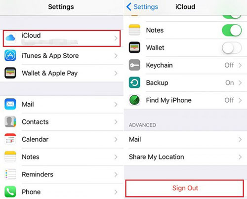 log out and log in icloud account