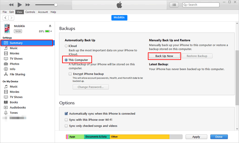 How to Backup iMessages to iTunes - Step 4