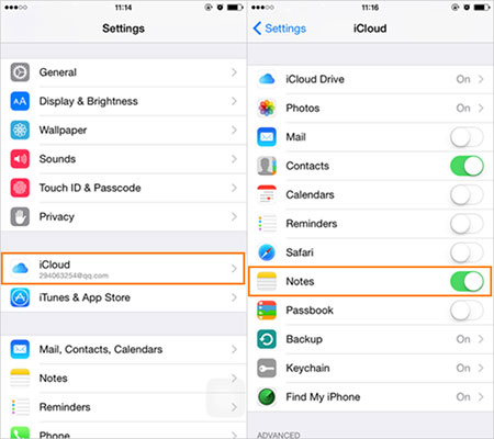 how to save notes from iphone via icloud