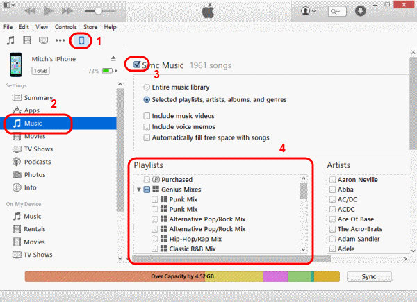 transfer music from itunes to iphone automatically