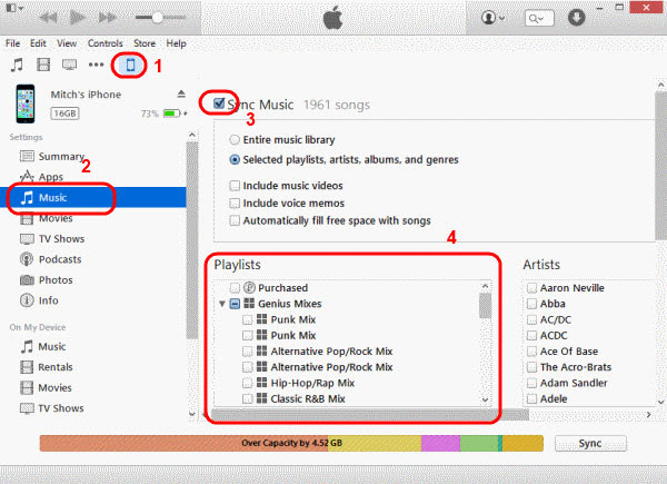 transfer music from itunes to ipad automatically