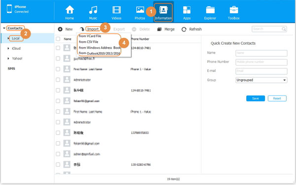 transfer contacts to iphone in vcf format