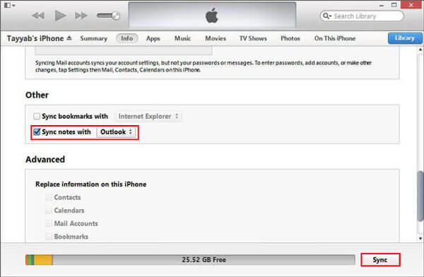 transfer notes from iphone to pc with itunes