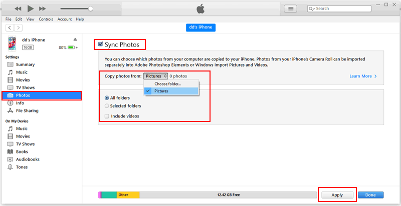 transfer photos from pixel to iphone via itunes