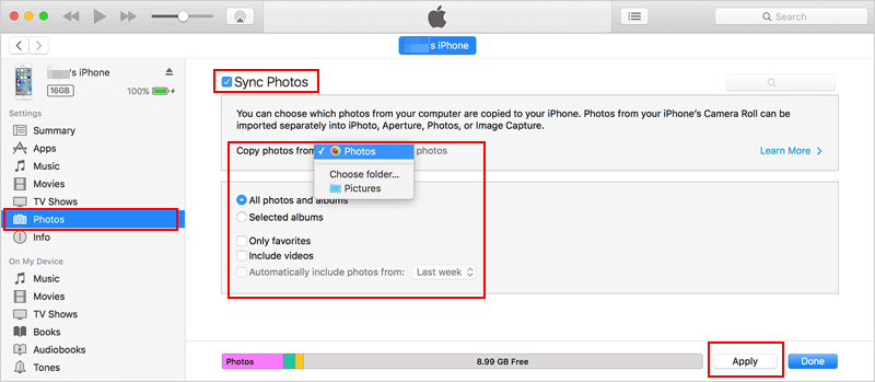 how to delete photos from iphone in mac via itunes
