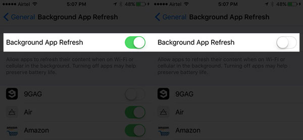 turn off background app refresh function