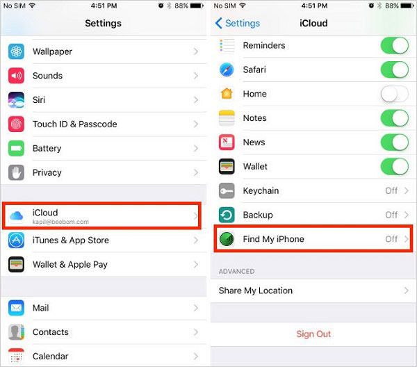 how to turn off find my on iphone directly