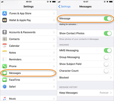 disable and enable imessage