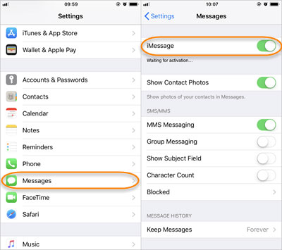 disable imessages on iphone