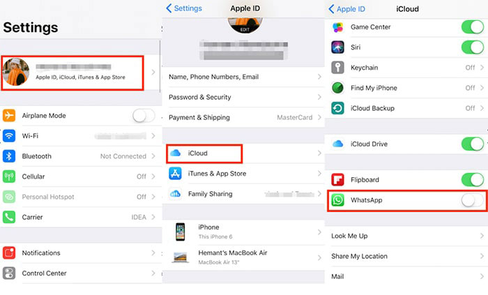 turn off whatsapp auto backup in icloud