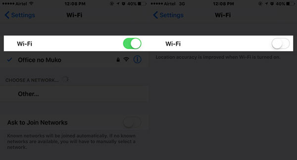 disable wifi on iphone