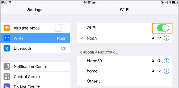 turn off wifi in settings