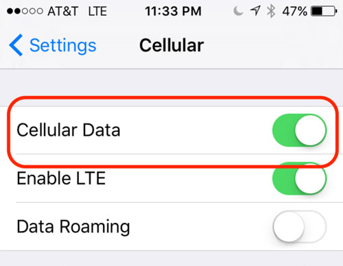 turn on cellular data on iphone