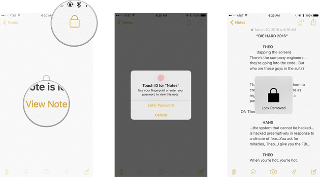 unlock note from iphone