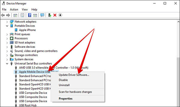 troubleshoot apple usb drivers