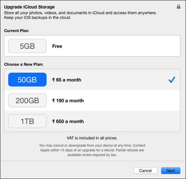 upgrade icloud storage