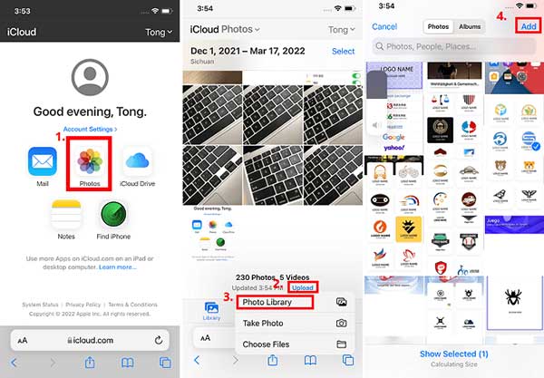 upload selected photos to icloud from iphone