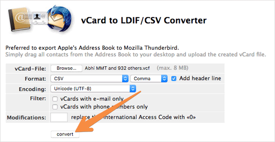 convert vcard to csv