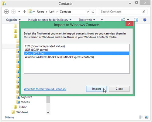 choose vcf file and click import