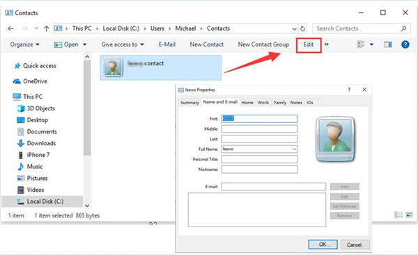 how to edit iphone contacts on pc via windows contacts
