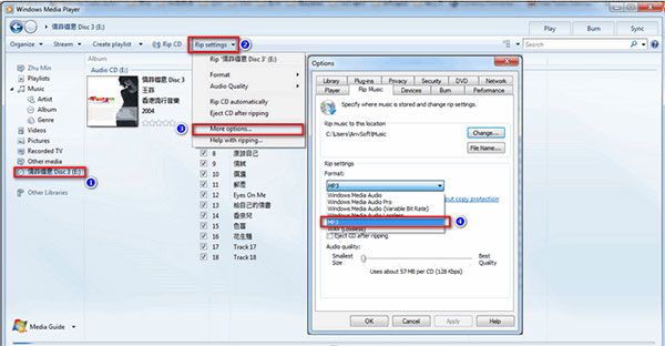 rip the cd with windows media player