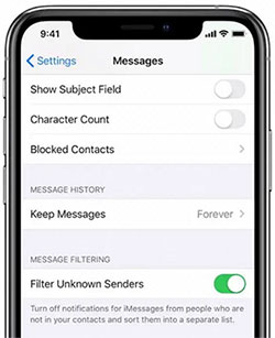 disable filter unknown sender to fix ios 16 imessage not working