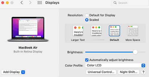 change display resolution to fix facetime screen share not working