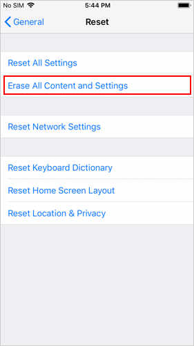 erase all content and settings on iphone