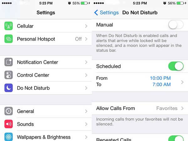 disable do not disturb feature on settings