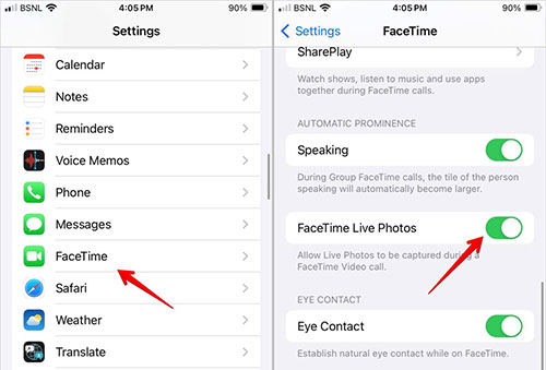 re-enable facetime live photos