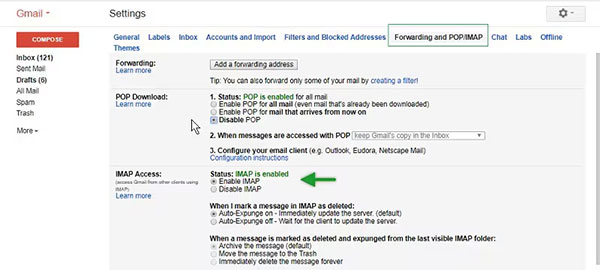 enable imap in gmail settings