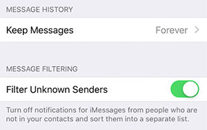 check message filter settings