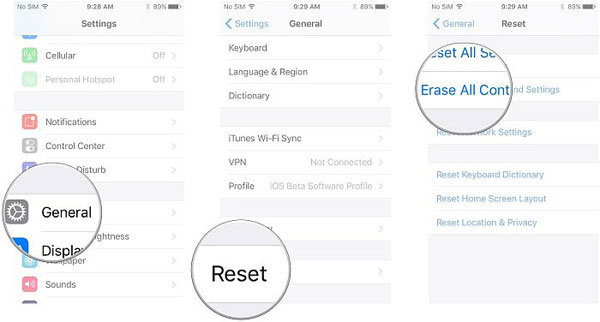 erase all content and settings on iphone