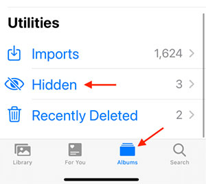 see hidden photos on iphone in photos settings