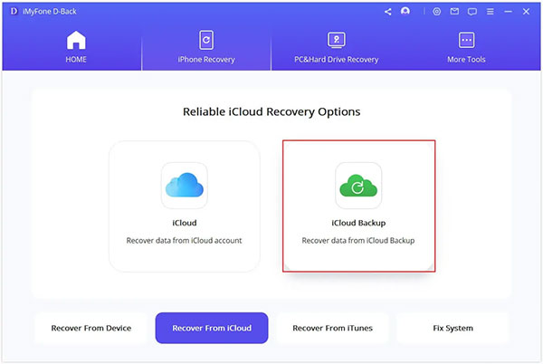 restore from icloud via imyfone d back