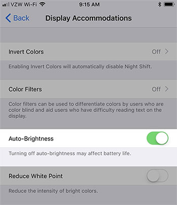 disable auto brightness to fix iphone yellow screen