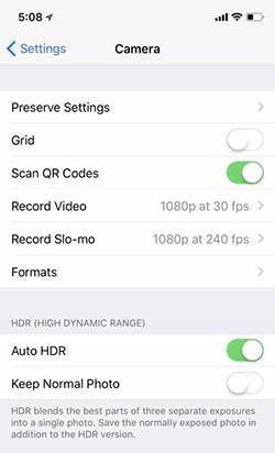 disable hdr on photos app