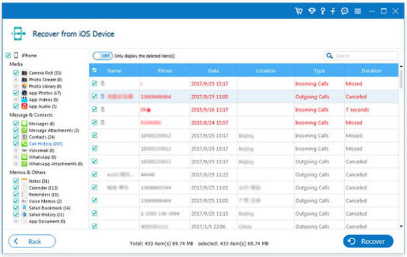 recover deleted call history on iphone without backup via iphone data recovery