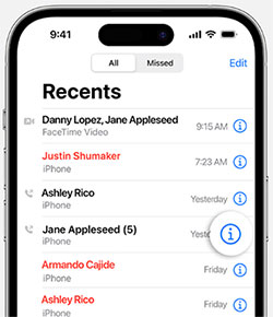 view iphone call log history from recent calls