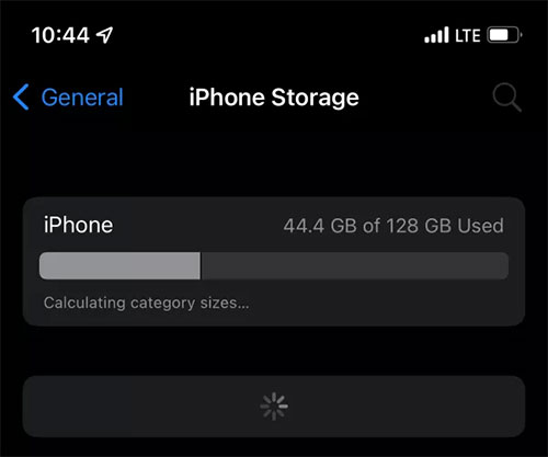 iphone storage not loading