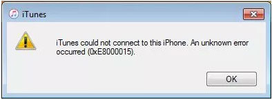 itunes error 0xe8000015