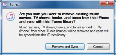 remove existing media files on iphone to sync itunes music