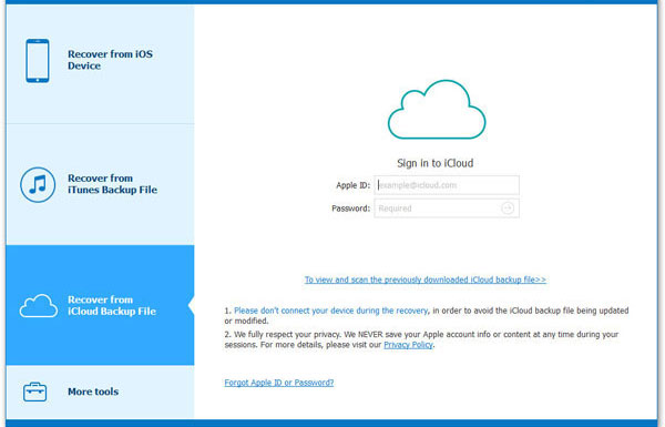 choose the recover from icloud backup file section